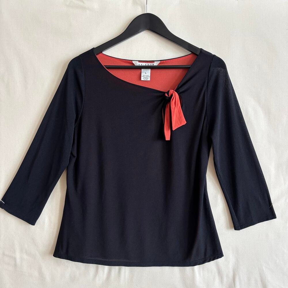 Vintage John Paul Richard Y2K Black & orange tie front nylon Top - Size L